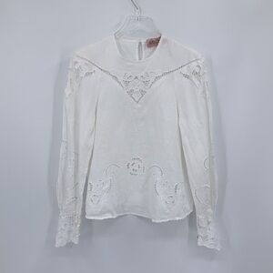 Raissa lace blouse top shirt linen cream cut-out long sleeve Victorian ivory XS